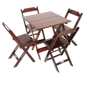 CONJUNTO DE MESA 70X70 COM 4 CADEIRAS DOBRÁVEL DE MADEIRA NA COR IMBUIA (TABACO) Madesil  –  R$569,00